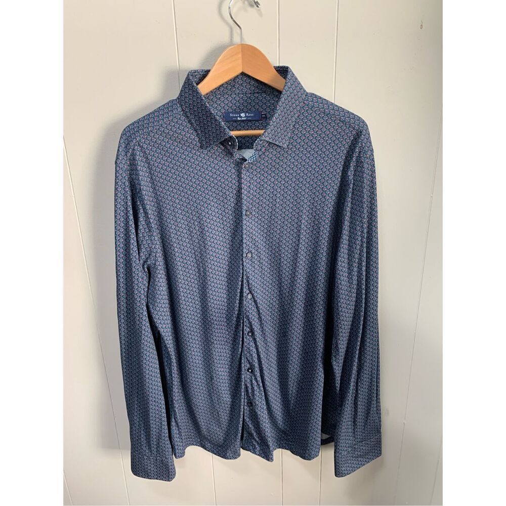 STONE ROSE MENS MARTINI GLASS PRINT NAVY STRETCH SHIRT SIZE XXL